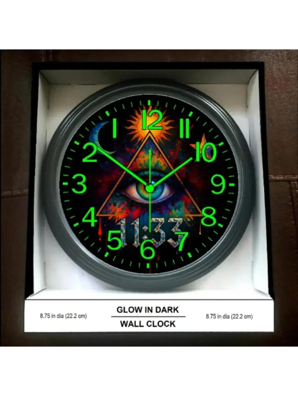 Reverse Ticking 1133 Illuminati All Seeing Eye Glow In The Dark Wall Clock New!